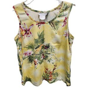 VTG Nancy Bolen City Girl‎ Womens Silk Tank Top Petite Small Yellow Floral Beach